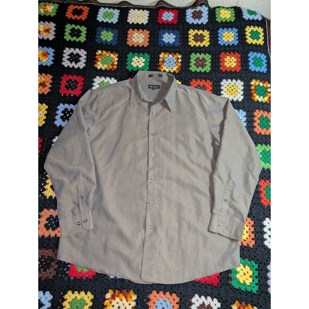 Marc Edwards Shirt Button Up Mens Long Sleeve Extra Large Satin Green Iridescent